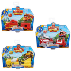 Mighty Express Motorized Train in red and yellow packaging with glossy window, featuring choking hazard warning and Netflix l