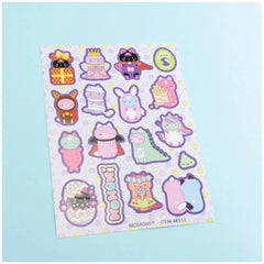 Momomi Decoden Kawaii Arts & Crafts Kit packaging in light blue with overlapping pastel animal character stickers.