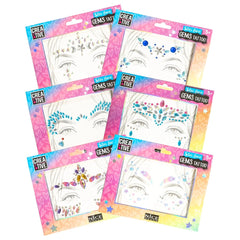 Star Face Gems Pack features colorful tattoos with gemstones in glossy pink packaging, showcasing designs through clear windo