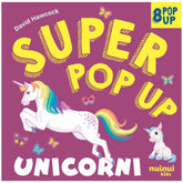 NUINUI Unicorni Super Pop-Up book packaging features bold, colorful text on a solid purple background, designed for children.