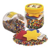 Pet Hama Iron-on Bead Set with 4000 colorful beads in multiple plastic containers featuring clear, yellow, and red lids.
