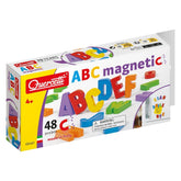 Quercetti Magnetic Letters Refill packaging features colorful alphabet letters, a warning label, and a clear window to view t
