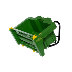 Rollybox John Deere green container features a black handle and bold yellow "BOX" text on a smooth, shiny surface.