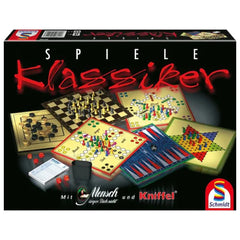 Schmidt Games Classic Games boxed set featuring a vibrant board and colorful game pieces on a dark background.