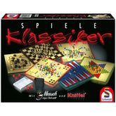 Schmidt Games' "Spiel Klassiker" board game box features a glossy black design with red and white graphics and classic game i