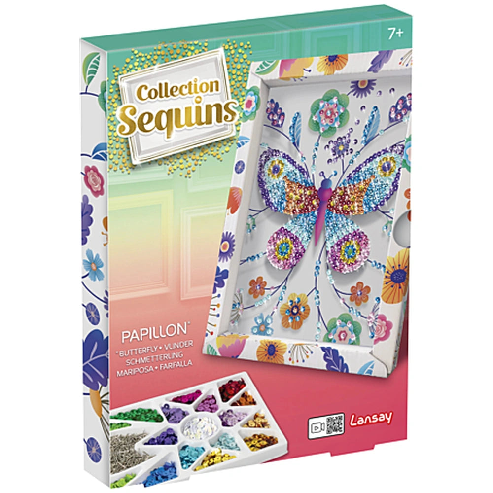 Sentosphere's colorful packaging features a large, stylized butterfly design with vibrant sequins and floral patterns.