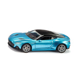 Siku Aston Martin DBS Superleggera toy car in blue with black accents, featuring a sleek design and shiny metallic finish.