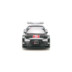 Siku Audi RS5 Racing model car in black with glossy finish, featuring the Audi logo and red number 5 on a light background.