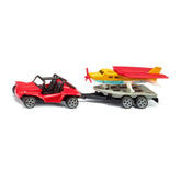 Red convertible car and yellow airplane with red wings on a flat surface, showcasing their glossy and matte finishes.