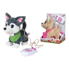 Simba Chi Chi Love Puppy Friends features a gray wolf and tan dog plush toys with remote control accessories for interactive