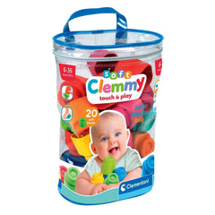 Soft Clemmy - Bolsa de 20 bloques de construcción suaves para bebés, juguetes de actividad táctil y juego
