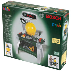 Theo Klein Bosch Workbench Junior packaging features a glossy green design with white and red printed text and a plastic wind
