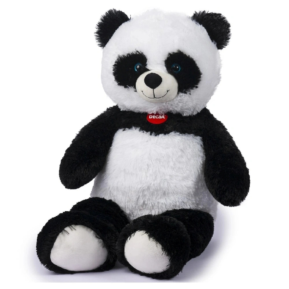 Maxi Sitting Panda Plush, 80 cm, features black and white fur, black eyes, and white-padded paws, perfect for cuddling.