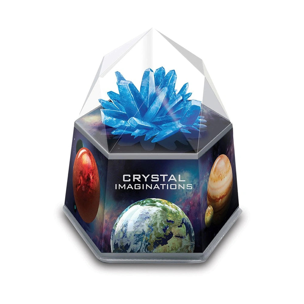 4M Crystal Growing Blue Edition toy playset with blue and red crystals, glossy packaging, and "CRYSTAL IMAGINATIONS" text.