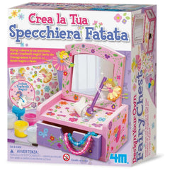 4M Design Your Own Fairy Chest arts & crafts kit in glossy pink cardboard packaging with floral patterns and clear window.
