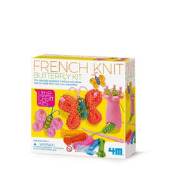 4M French Knit Butterfly Kit includes two yarn butterflies in pink, orange, and green on a pink base with a small green plant