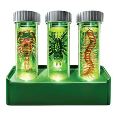 4M KidzLabs Glow Critter Lab features three green transparent containers with lids, each containing different hidden creature