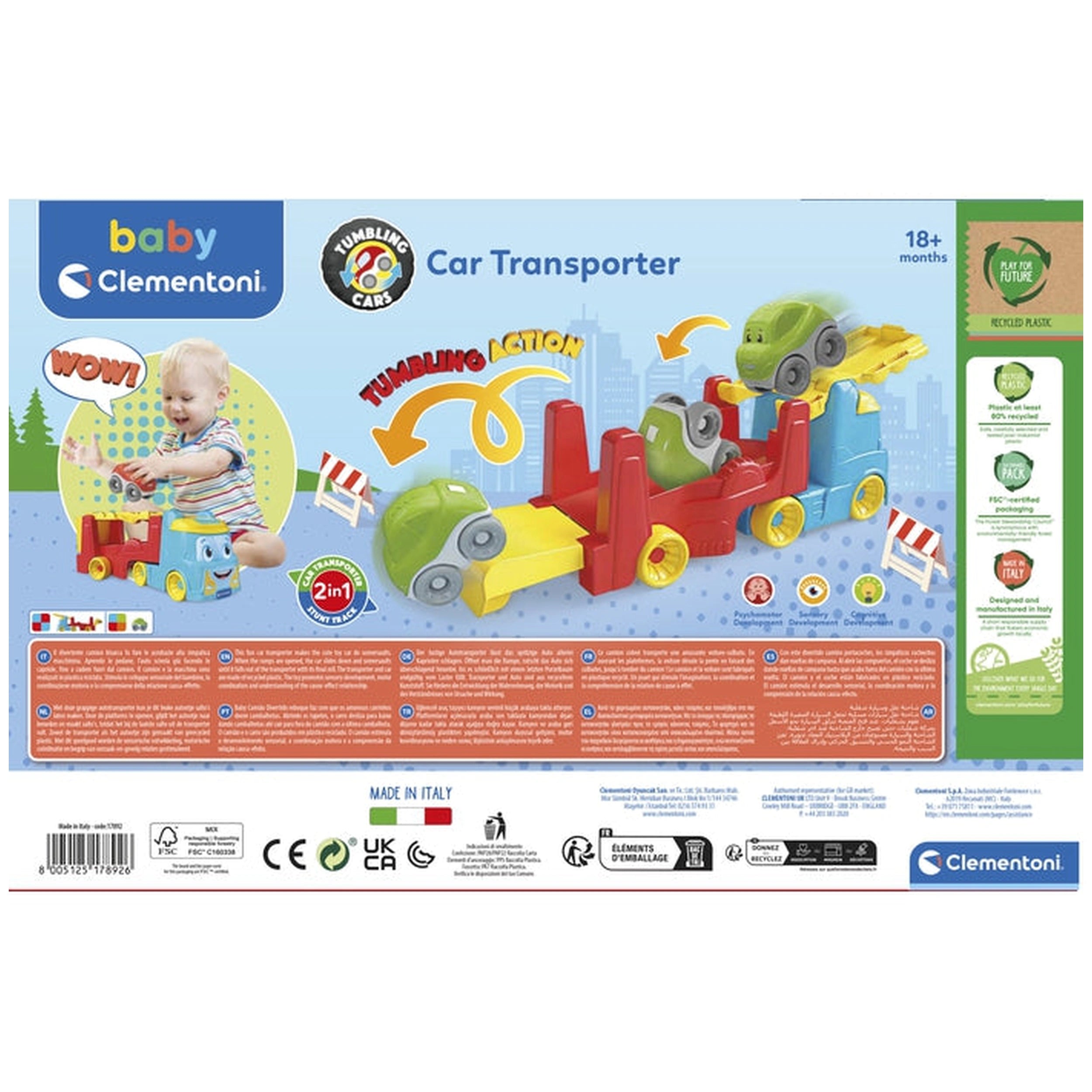 Baby Clementoni - 2 In 1 Tumbling Cars Transporter Baby Activity Toys