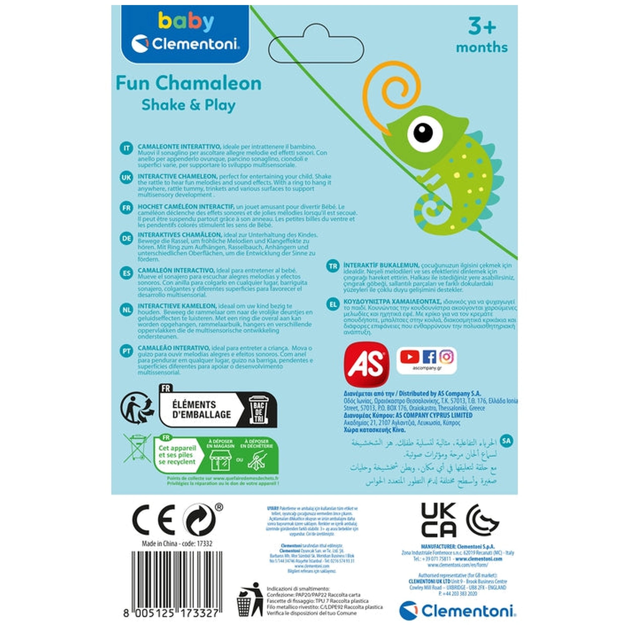 Baby Clementoni - Interactive Fun Chameleon Rattle Shake And Play
