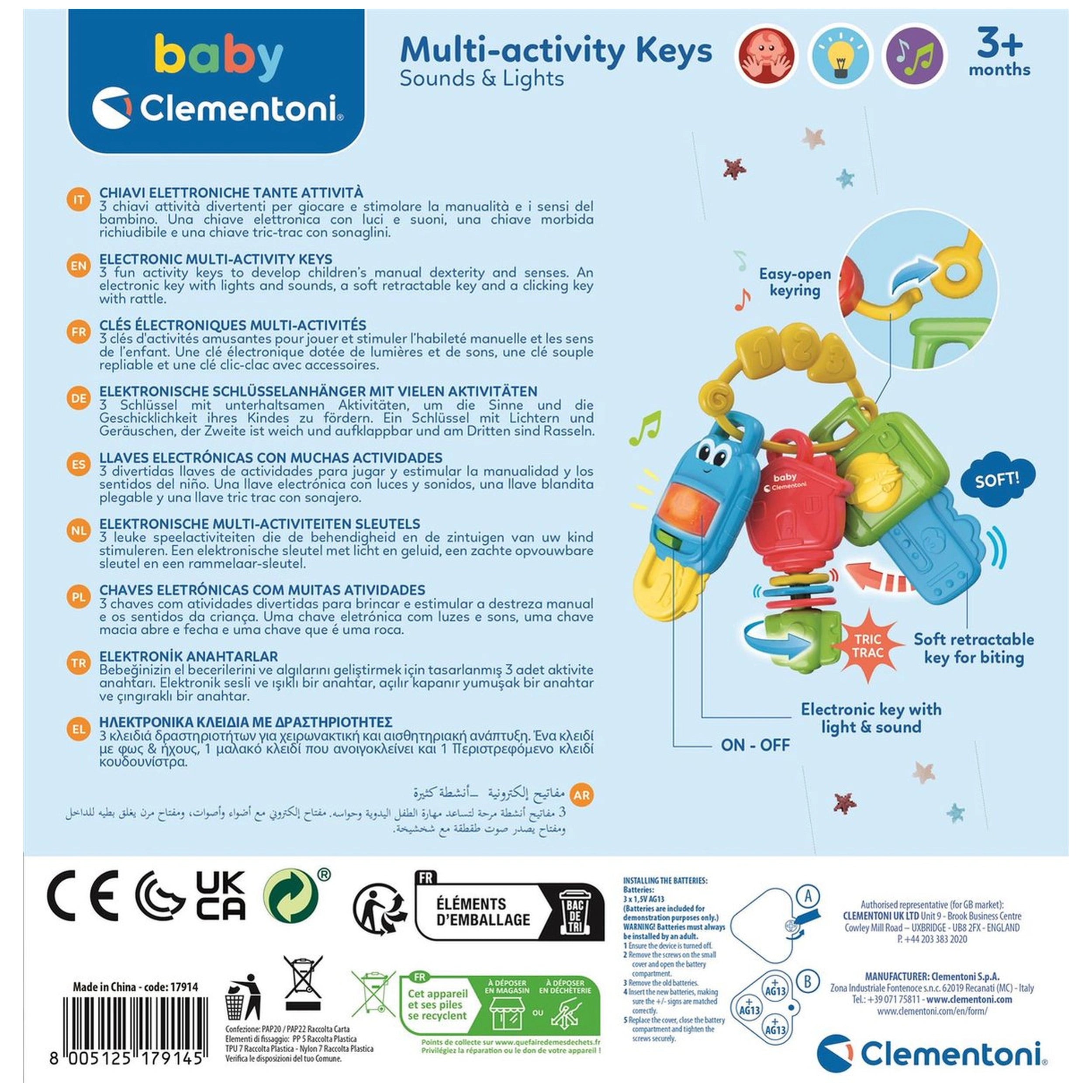 Baby Clementoni - Llaves Multiactividad Sonido y Luces Juguetes de Actividad para Bebés