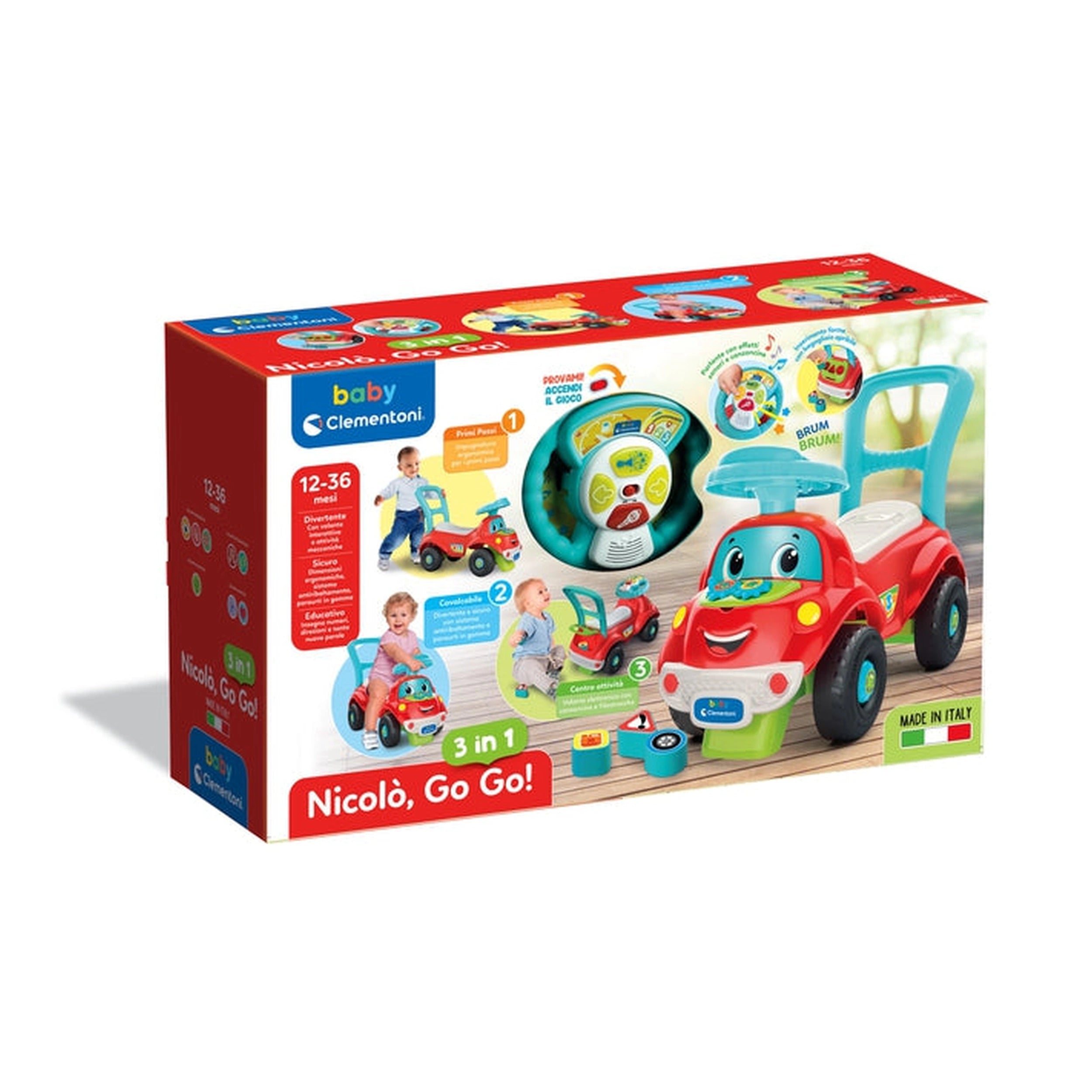 Baby Clementoni - Nicolo Go Go 3 In 1 Riding Toys - Italian Edition