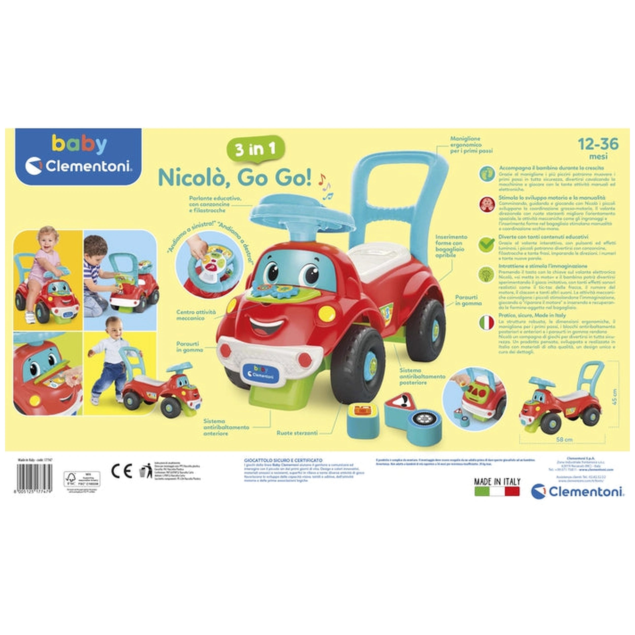 Baby Clementoni - Nicolo Go Go 3 In 1 Riding Toys - Italian Edition