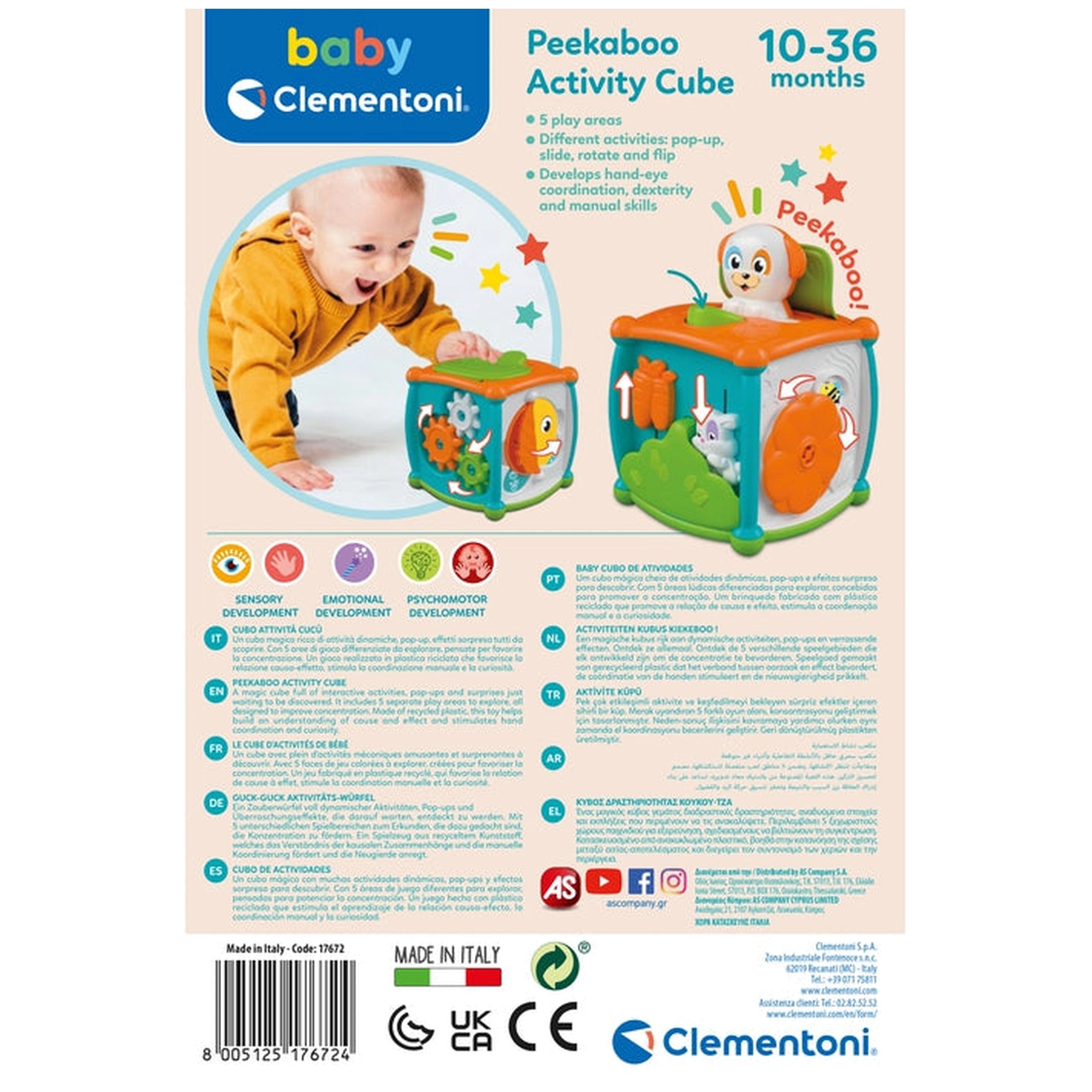 Baby Clementoni - Cubo de Actividades Peekaboo Juguetes de Actividad para Bebés