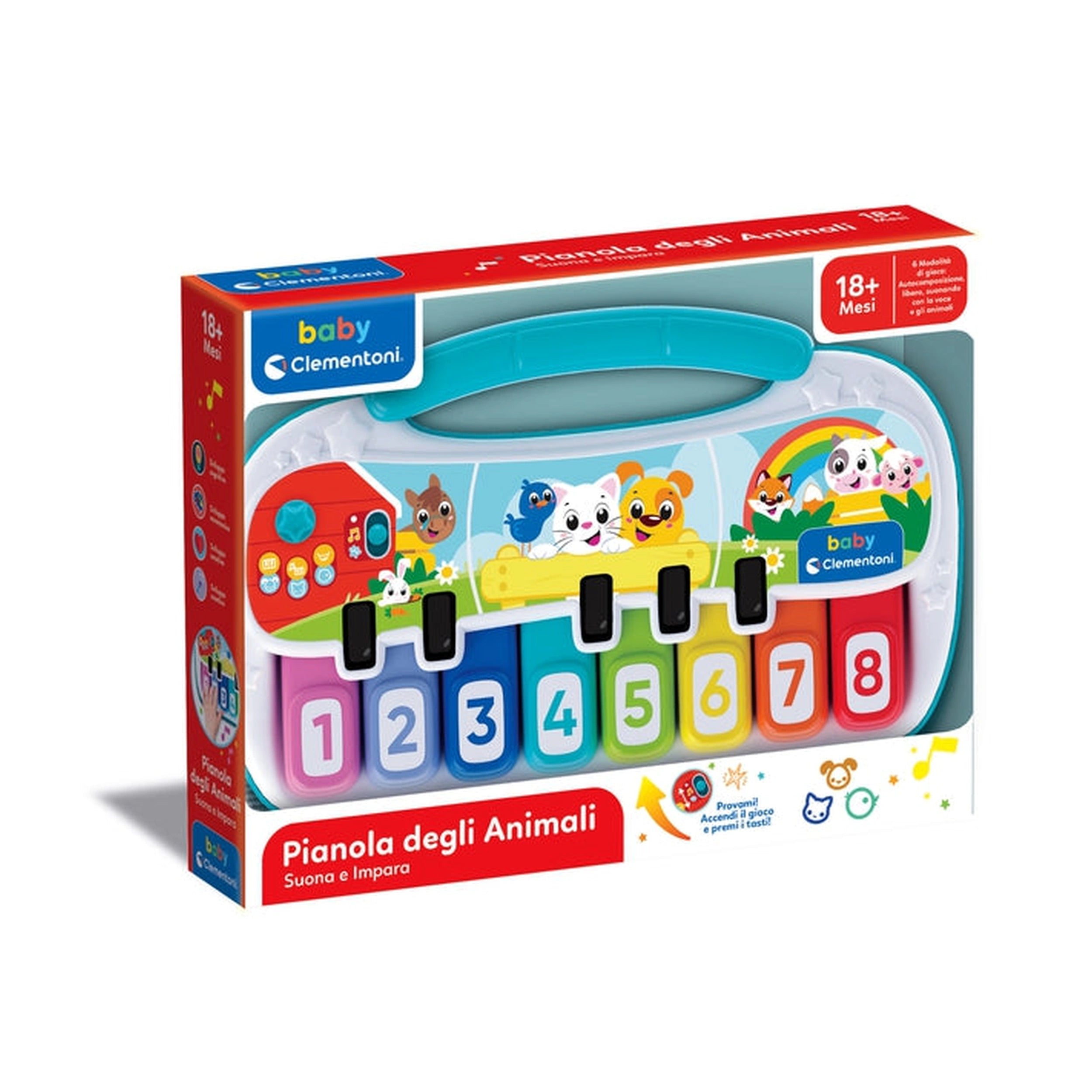 Baby Clementoni - Pianola de los Animales Suena y Aprende Juguetes de Actividad para Bebés - Edición Italiana