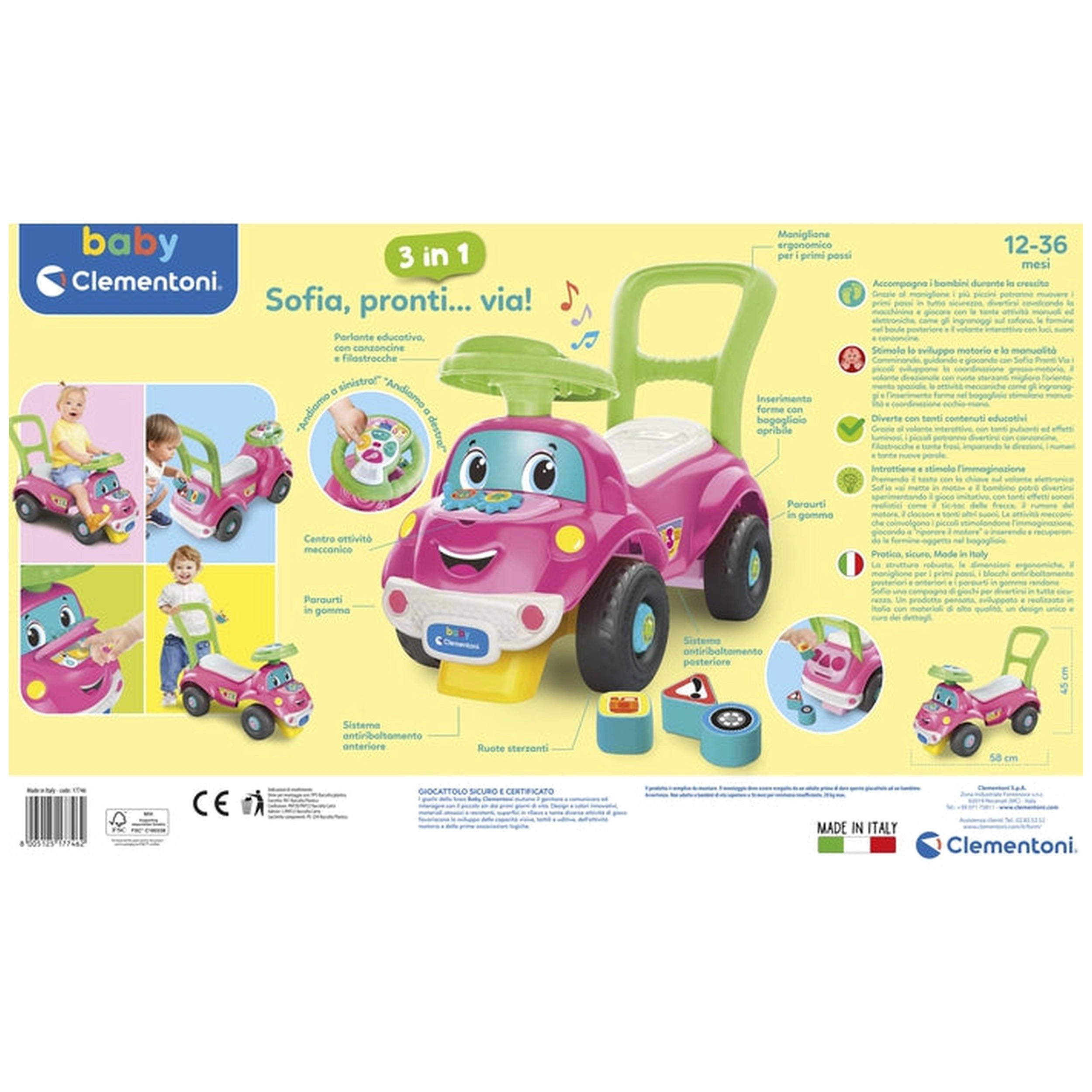 Baby Clementoni - Sofia Pronti Via 3 In 1 Riding Toys - Italian Edition