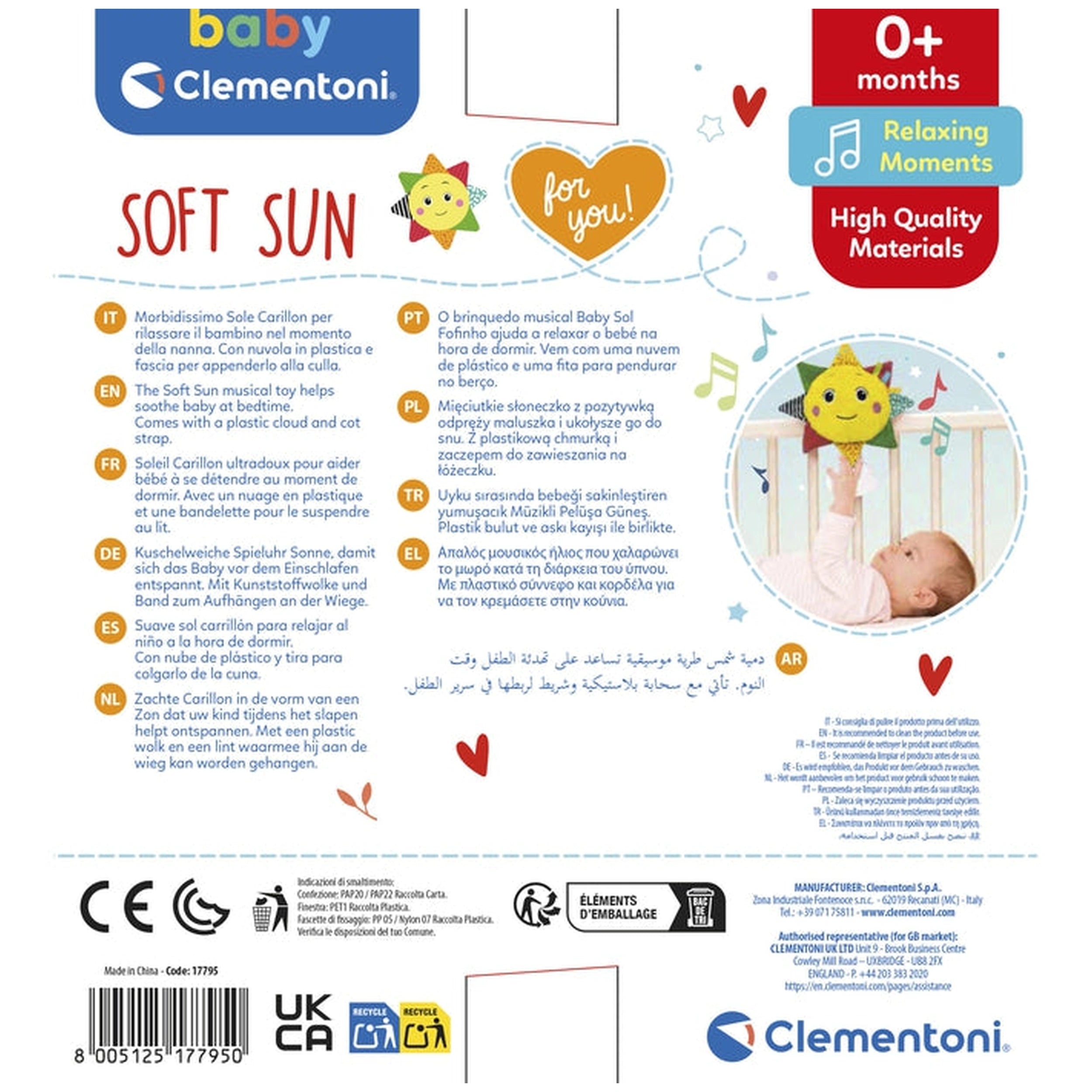 Baby Clementoni - Animales de peluche Carillón Suave Sol