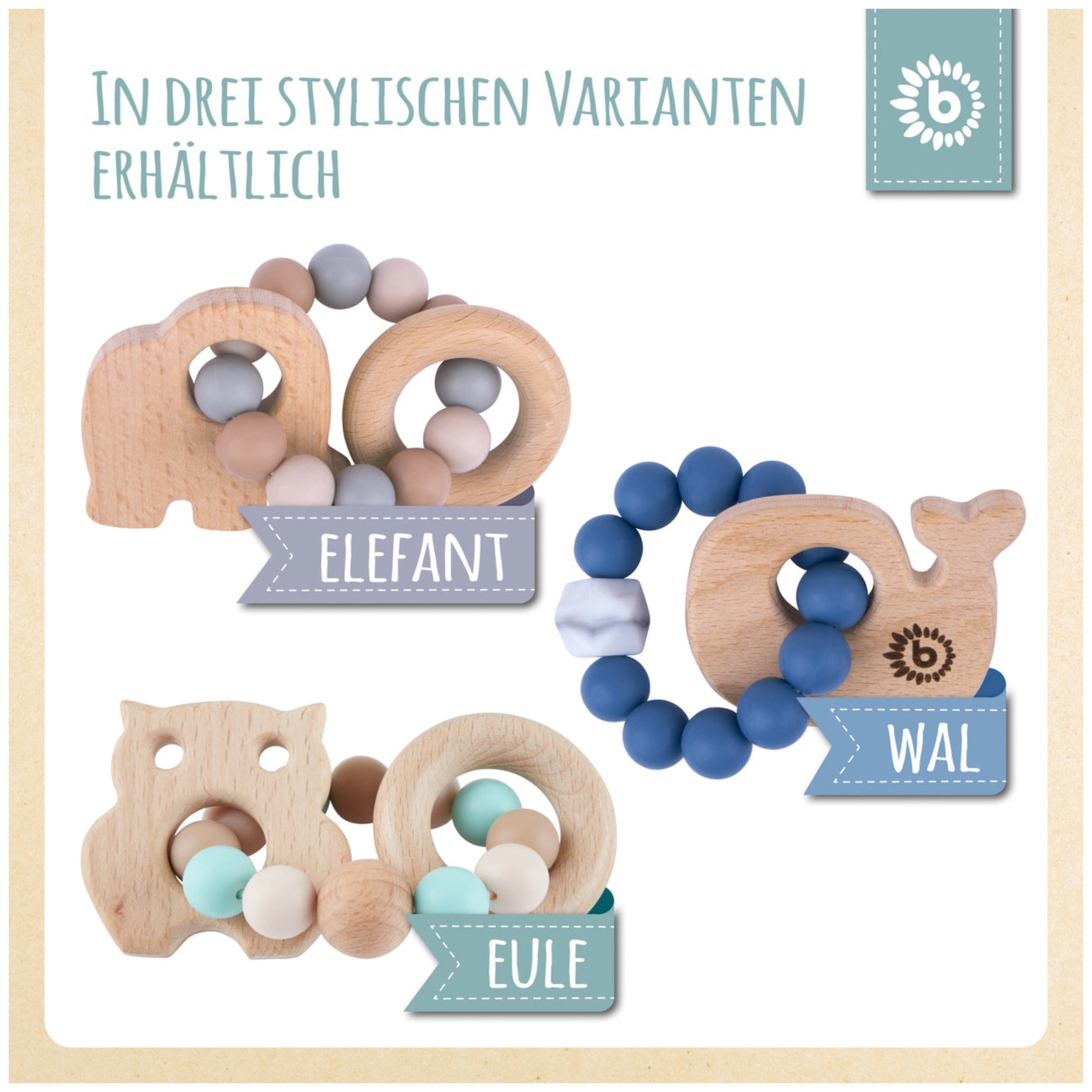 Bieco - Anillo de Dentición Búho con Cadena de Silicona