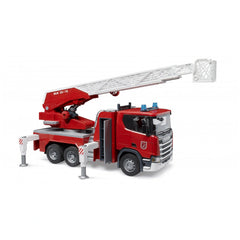 Bruder - Camión de Bomberos Scania Super 560R con Escalera, Bomba de Agua y Módulo de Luz y Sonido - Vehículo de Juego