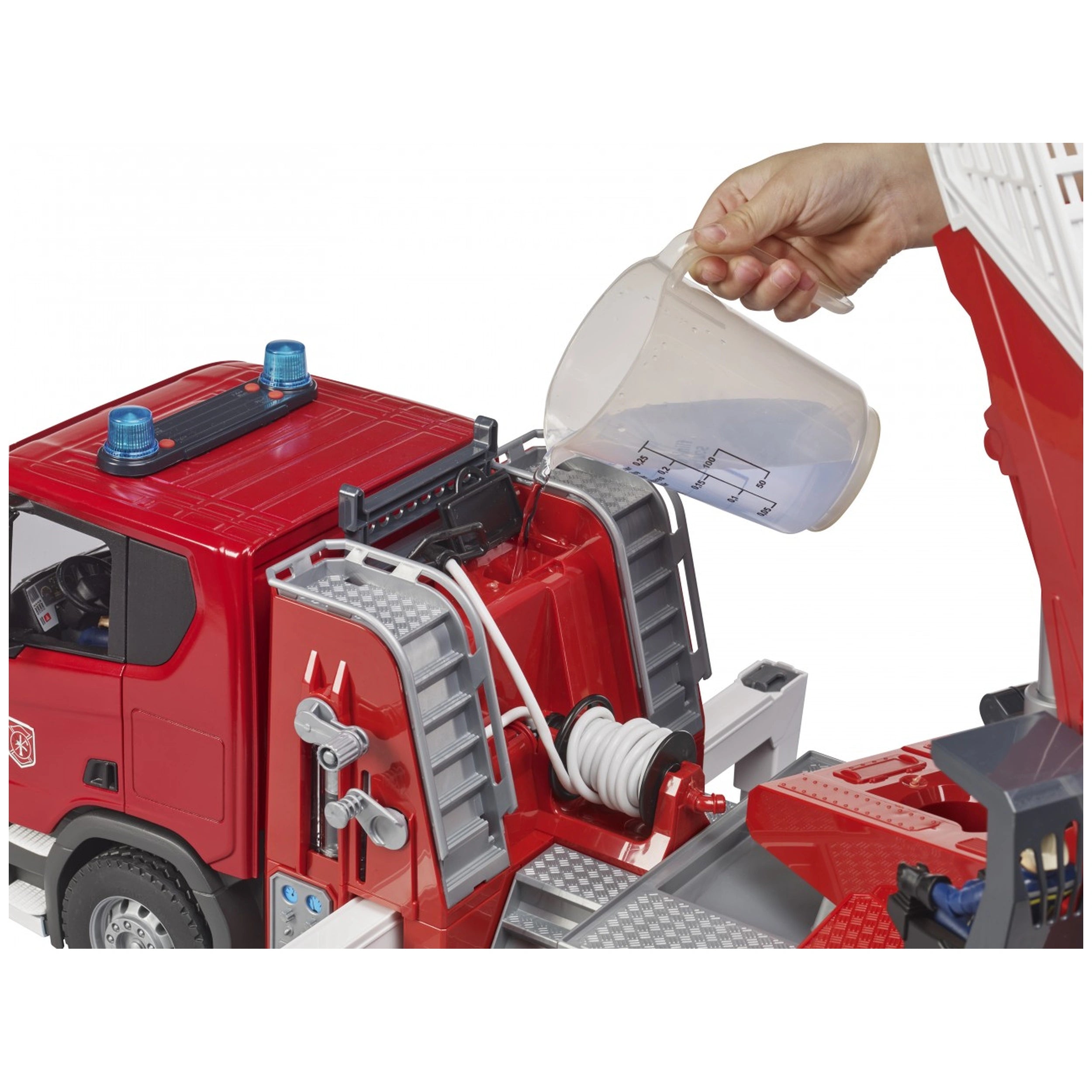 Bruder - Camión de Bomberos Scania Super 560R con Escalera, Bomba de Agua y Módulo de Luz y Sonido - Vehículo de Juego