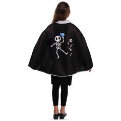 Carnival Toys - Black Felt Cape With White Collar And Skeleton Print For Kids 65 Cm - Pretend Professions And Role Playing