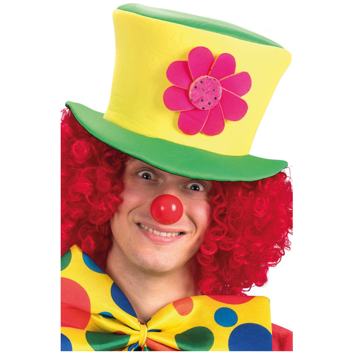 Carnival Toys - Green And Yellow Fabric Top Hat With Big Pink Flower For Dress Up Fun - Pretend Professions And Role Playing