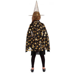 Carnival Toys - Witch Set For Kids With Black Cape And Hat Featuring Golden Prints - Pretend Professions And Role Playing