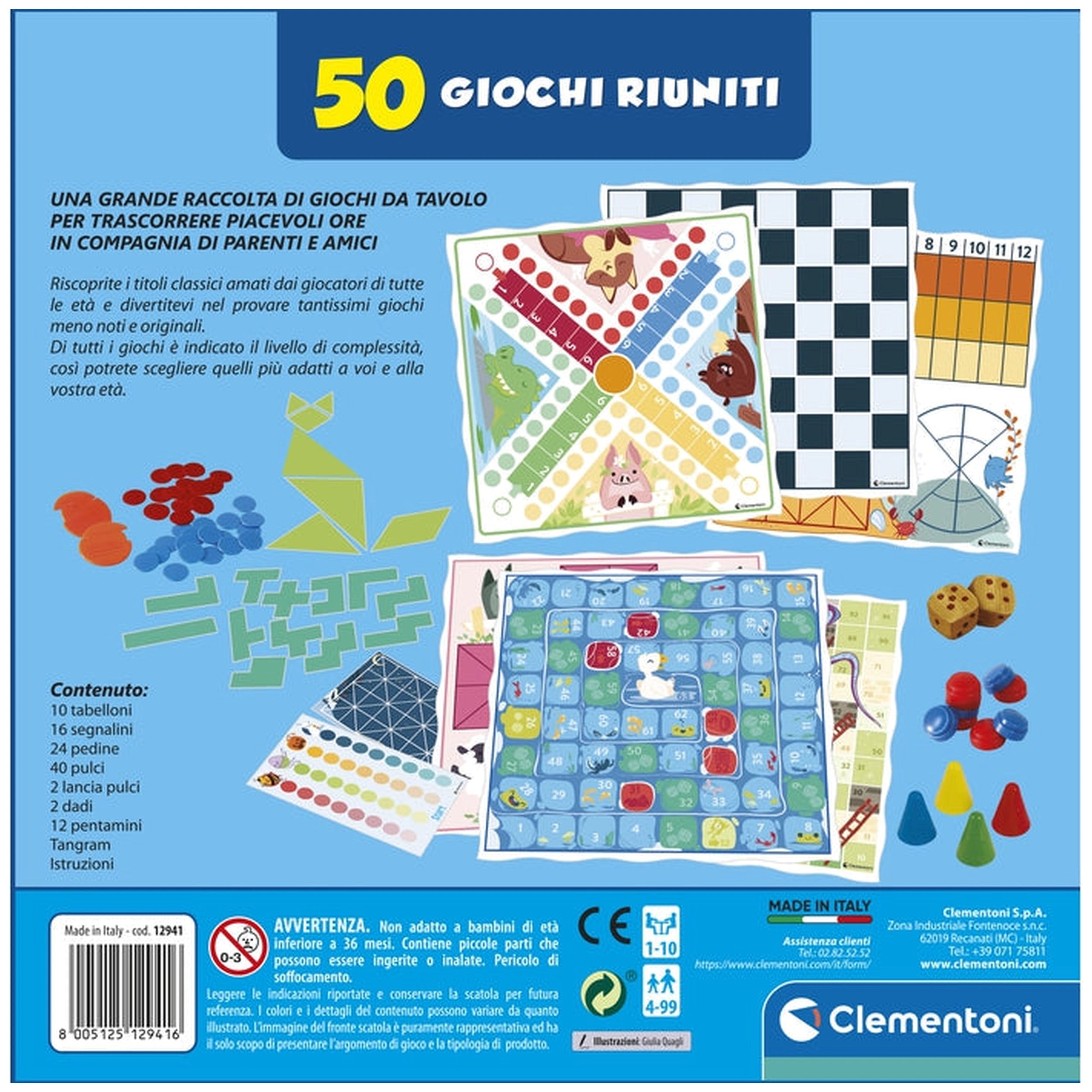 Clementoni - 50 Giochi Riuniti Board Games - Italian Edition