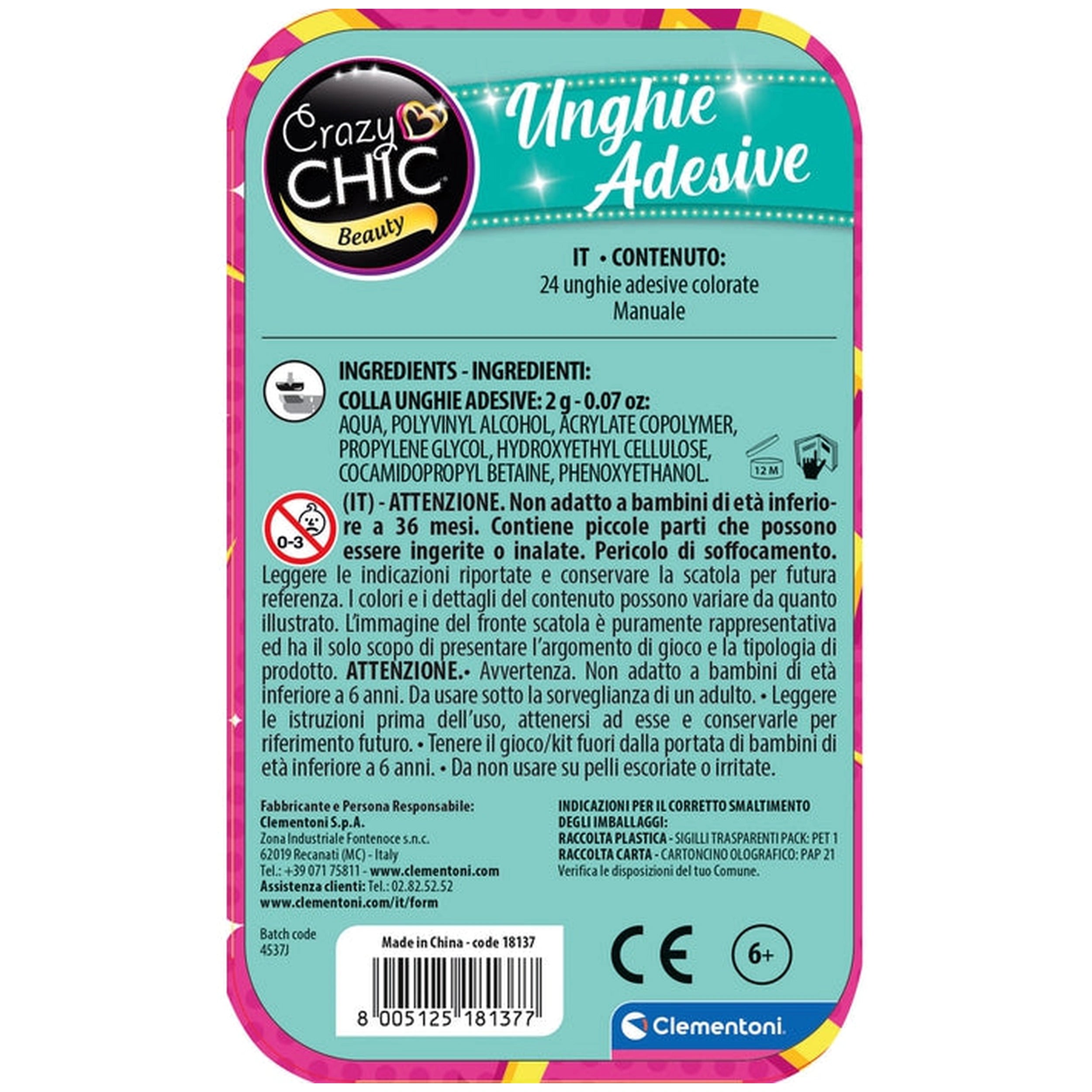 Clementoni - Crazy Chic Uñas Adhesivas POP - Maquillaje