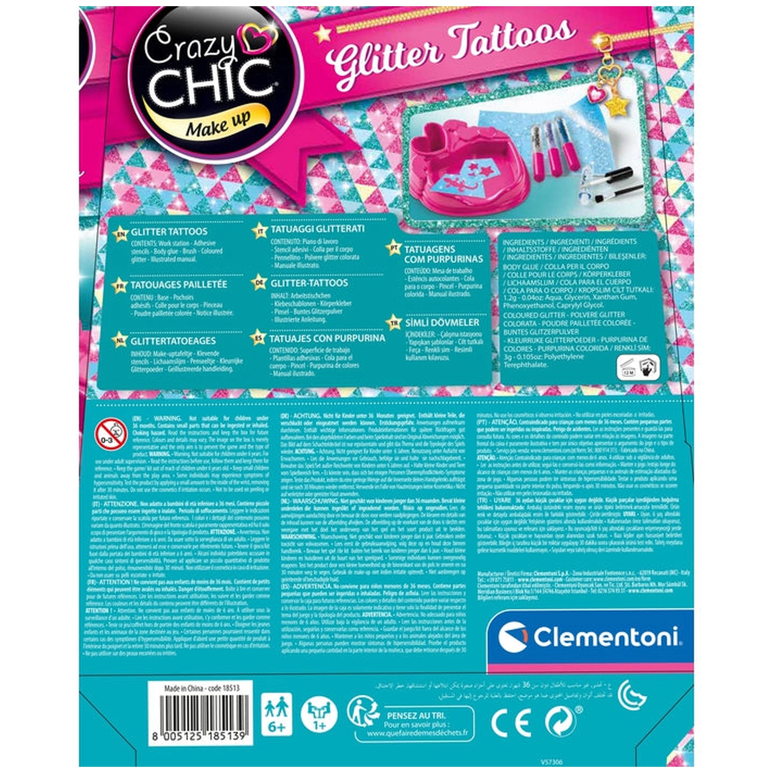 Clementoni Crazy Chic - Maquillaje de Tatuajes Brillantes