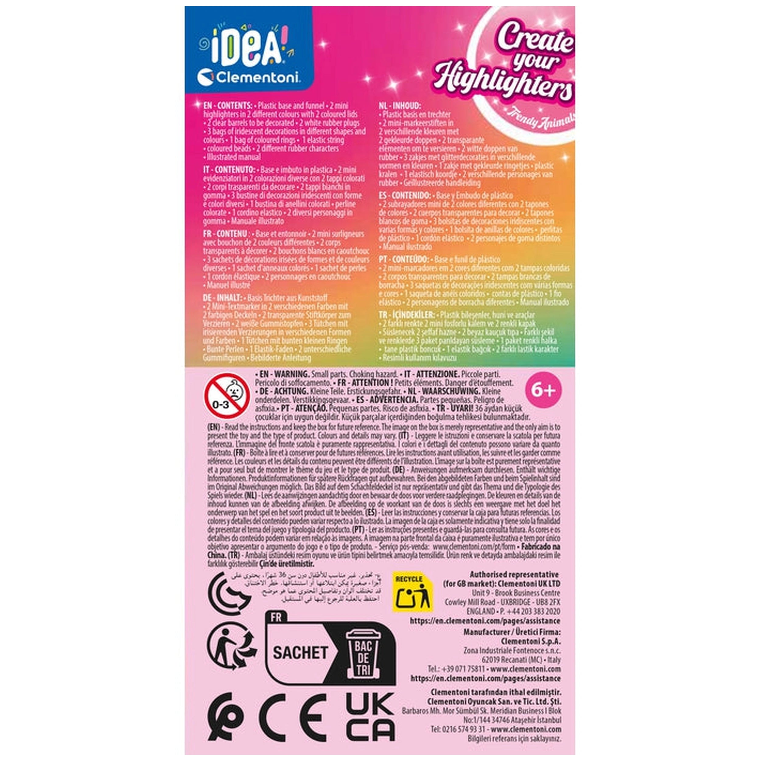 Clementoni - IDEA Create Your Highlighters Trandy Animals - Arts & Crafts