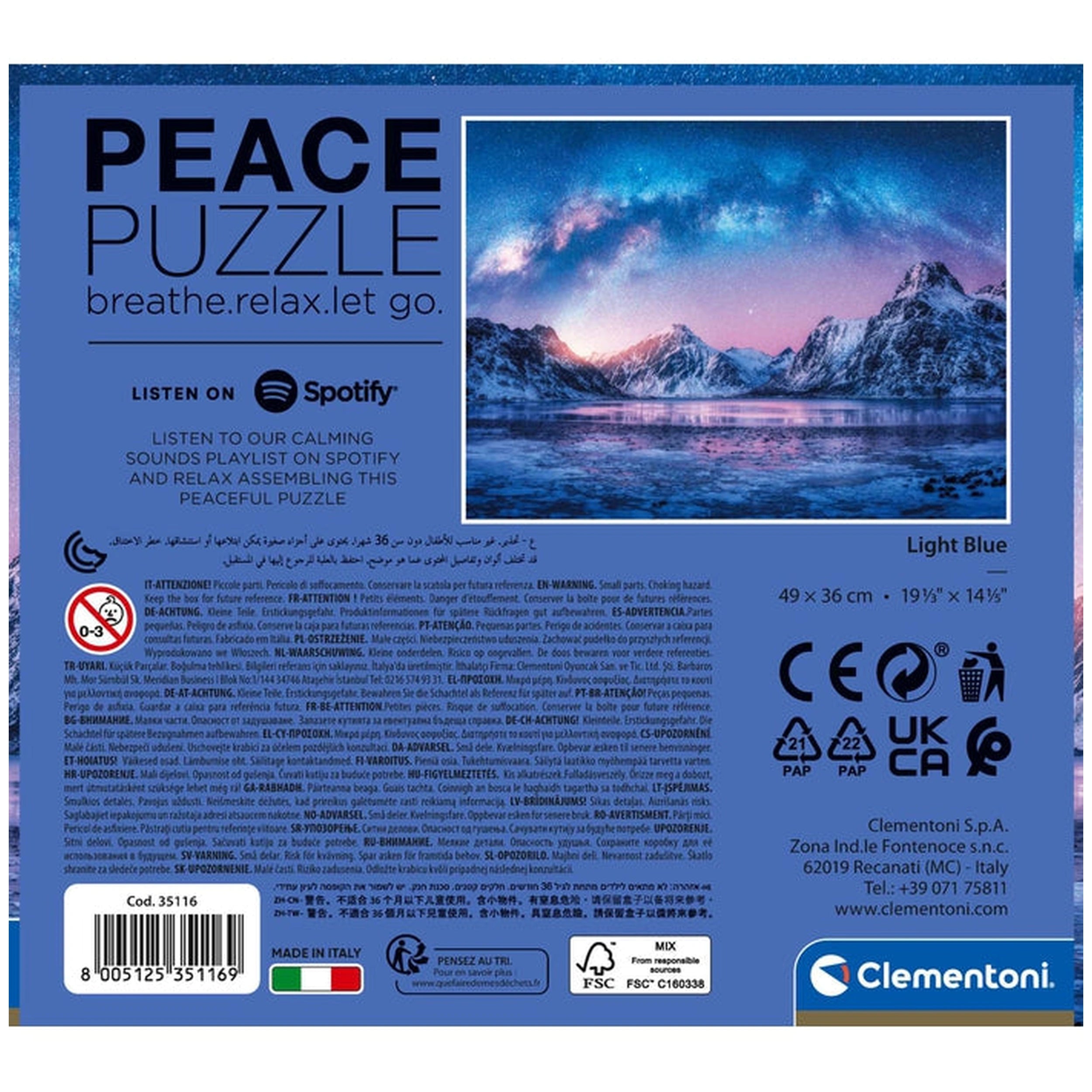 Clementoni Paz - Rompecabezas de 500 Piezas Color Azul Claro