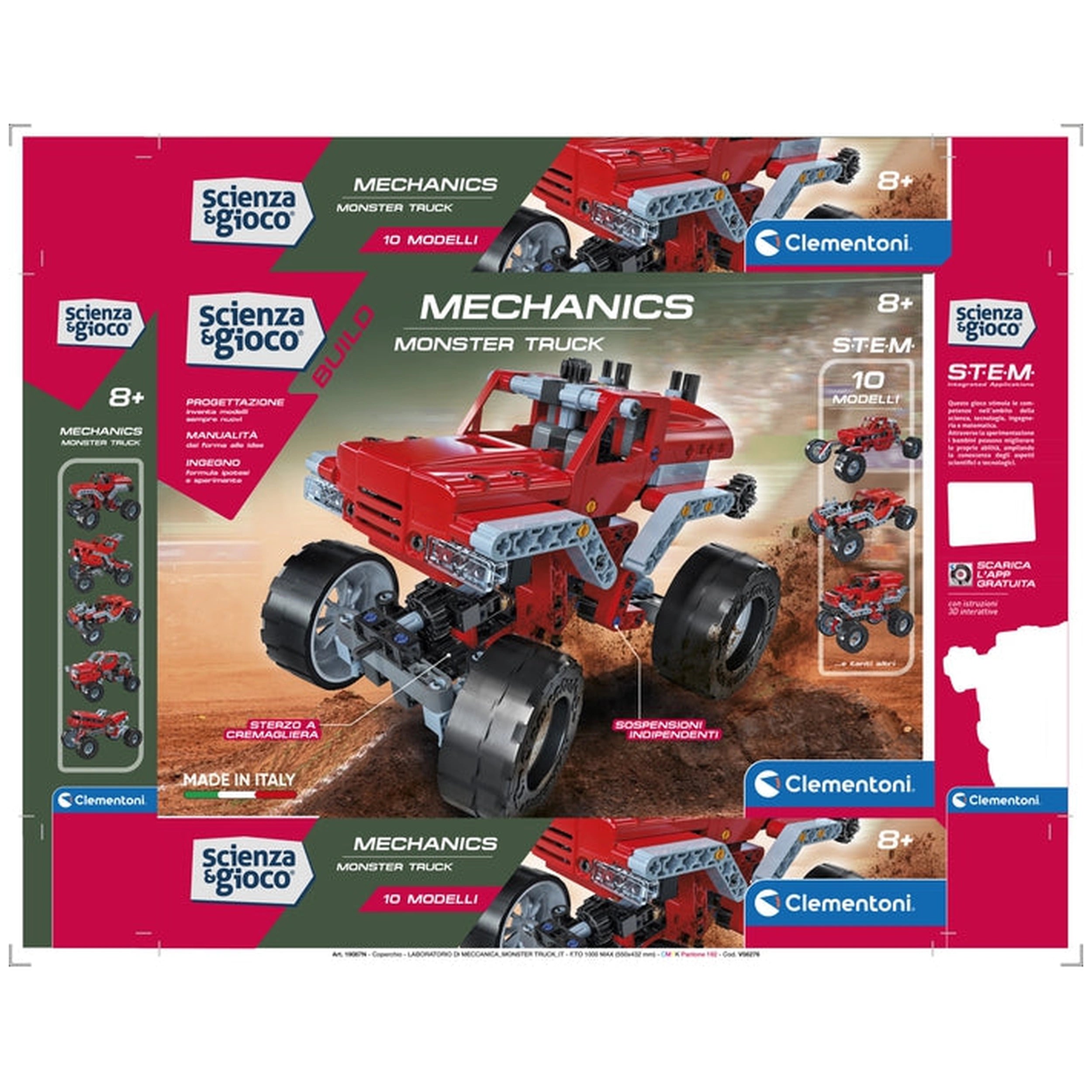 Clementoni Scienza E Gioco Construcción - Mecánica Construye 10 Modelos - Set de Juguetes de Construcción de Camiones Monstruo