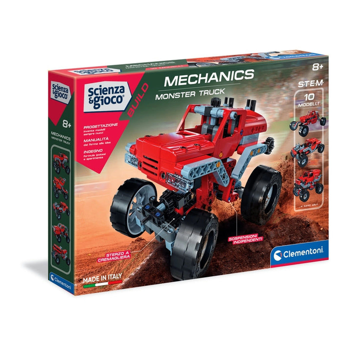 Clementoni Scienza E Gioco Construcción - Mecánica Construye 10 Modelos - Set de Juguetes de Construcción de Camiones Monstruo