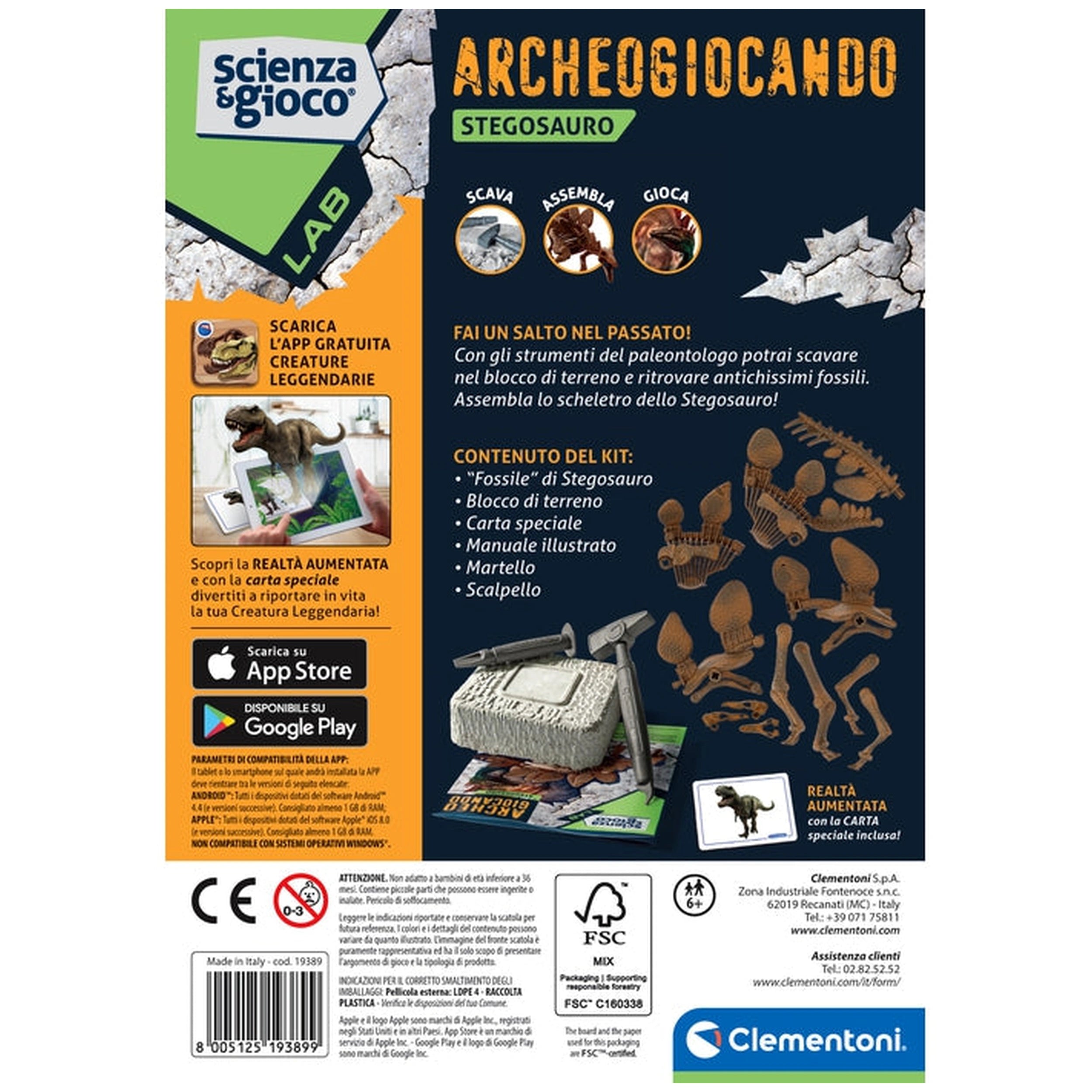Clementoni - Scienza-Gioco-LAB-ArcheoGiocando-Stegosauro - Toy-Playsets