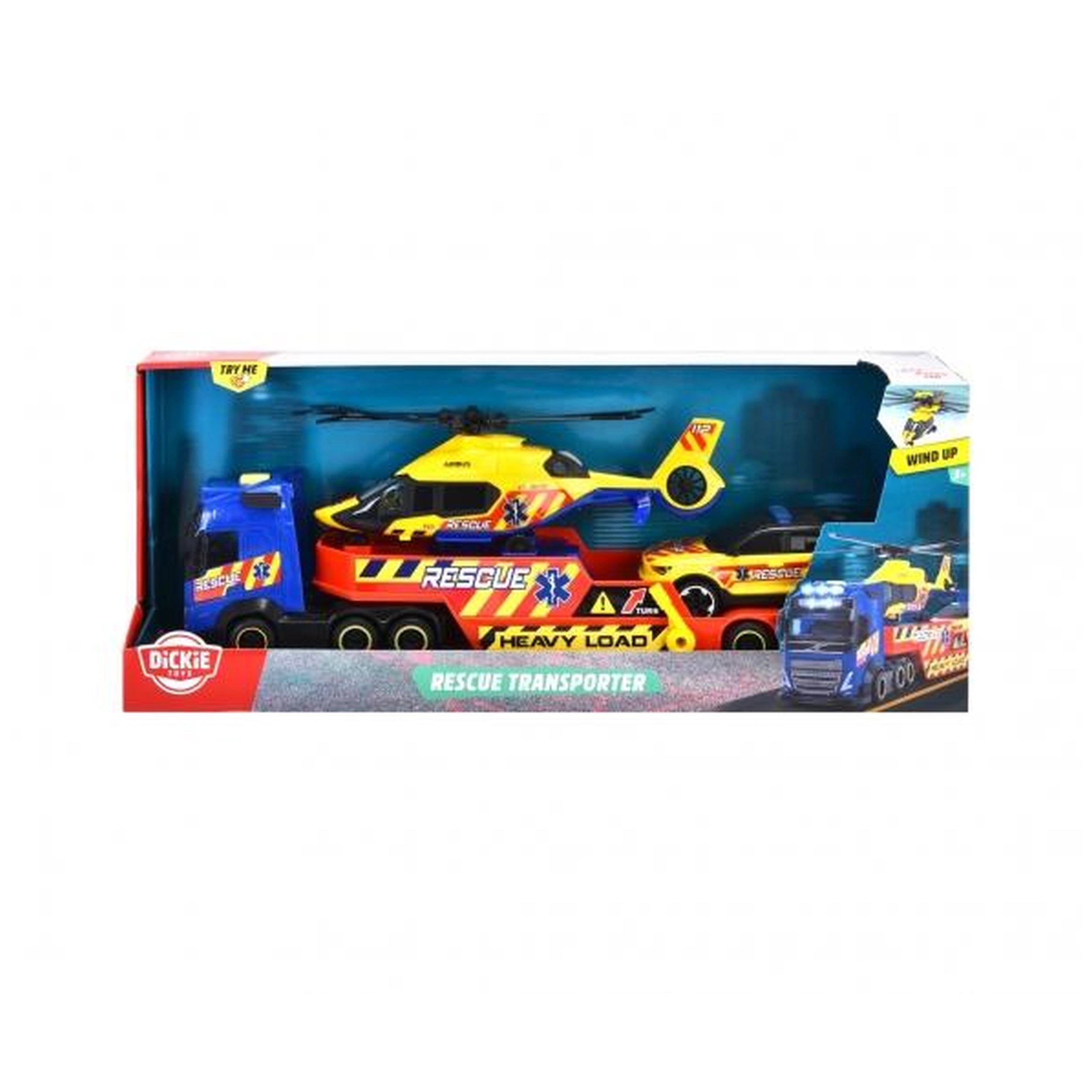 Dickie - Vehículos de Juego Transportador de Rescate 3 en 1