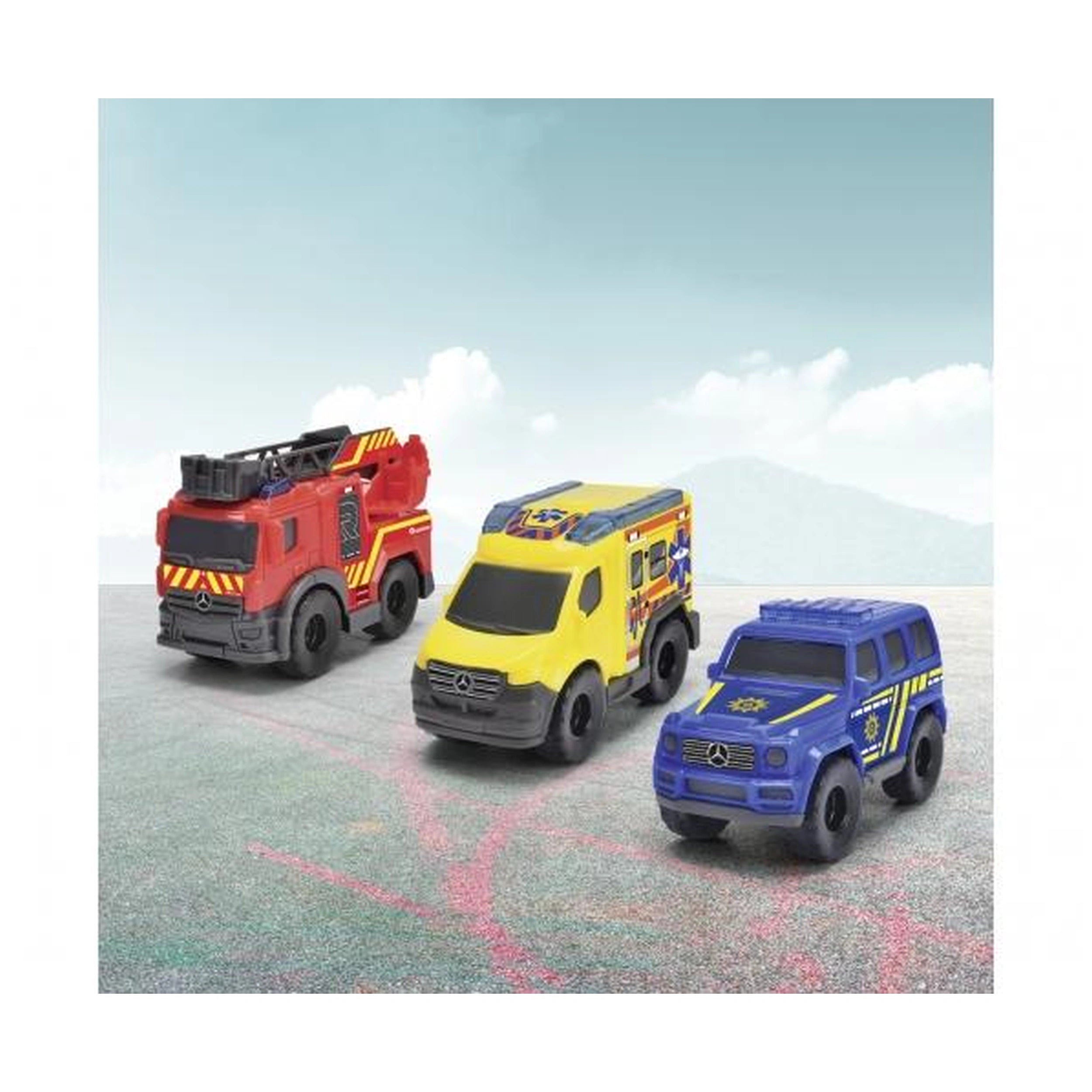 Dickie - Set de equipo Sos de 3 piezas de vehículos de juego