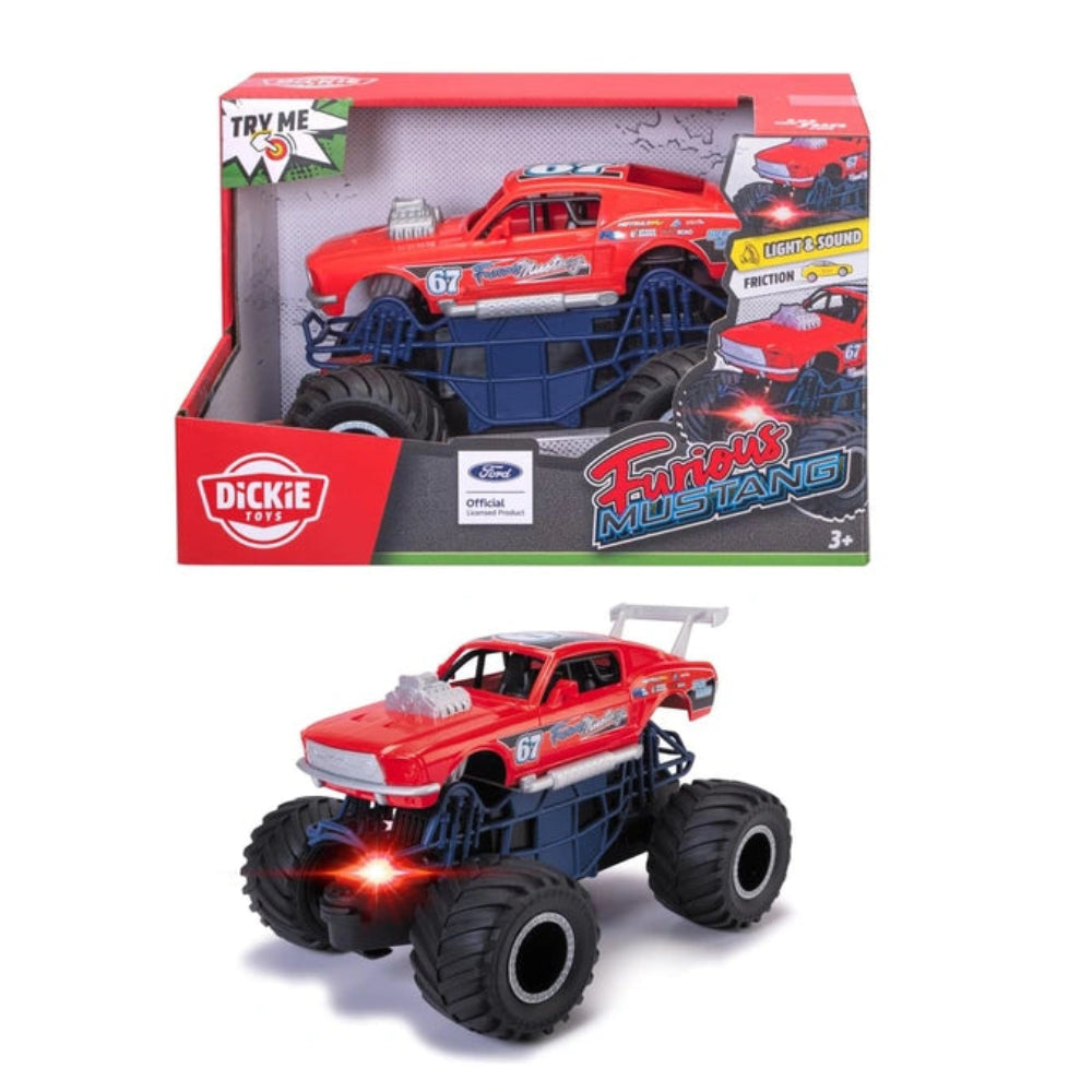Dickie Toys - Ford Furious Mustang Toy Car for Kids Ages 3 Years+ - 1:24 Scale Licensed Muscle Car Travel Vehicle with Friction Motor, Lights, Sound Effects and Rubber Tyres