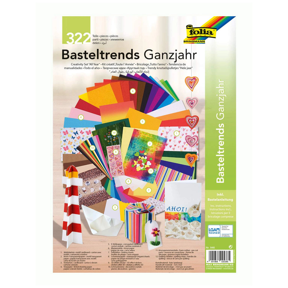 Folia - Basteltrends Ganzjahr Set Creative Box All Year Round 322 Pieces Multi Coloured Sheets - Arts & Crafts
