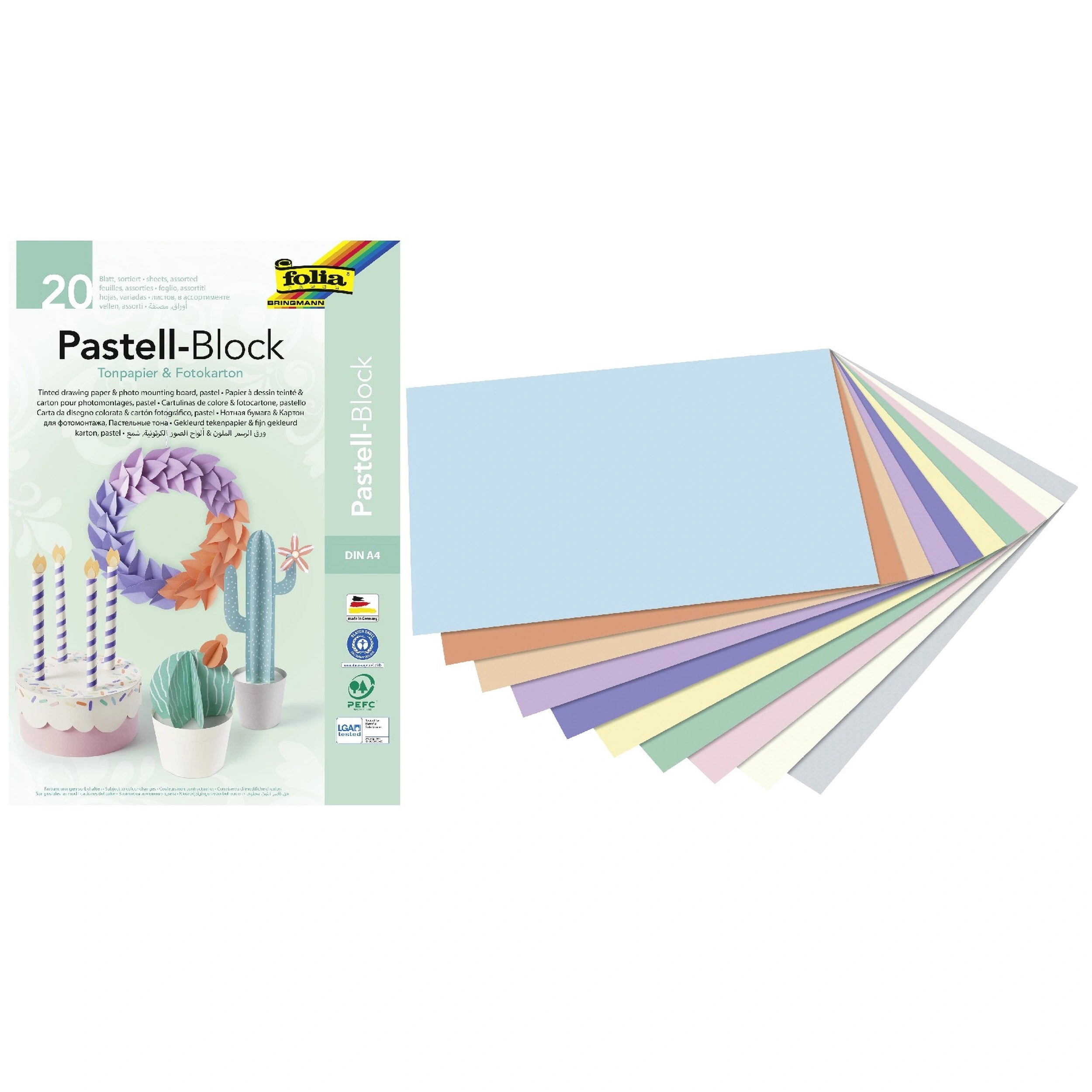 Folia - Pastelblock Formato A4 10X130 Gr y 10X300 Gr Piezas Hojas Multicolores - Artes y Manualidades