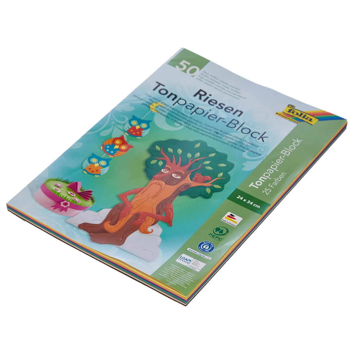 Folia - Bloque de papel tonificado Riesen A4 130 Gr 50 Piezas Hojas Multicolores - Artes y Manualidades